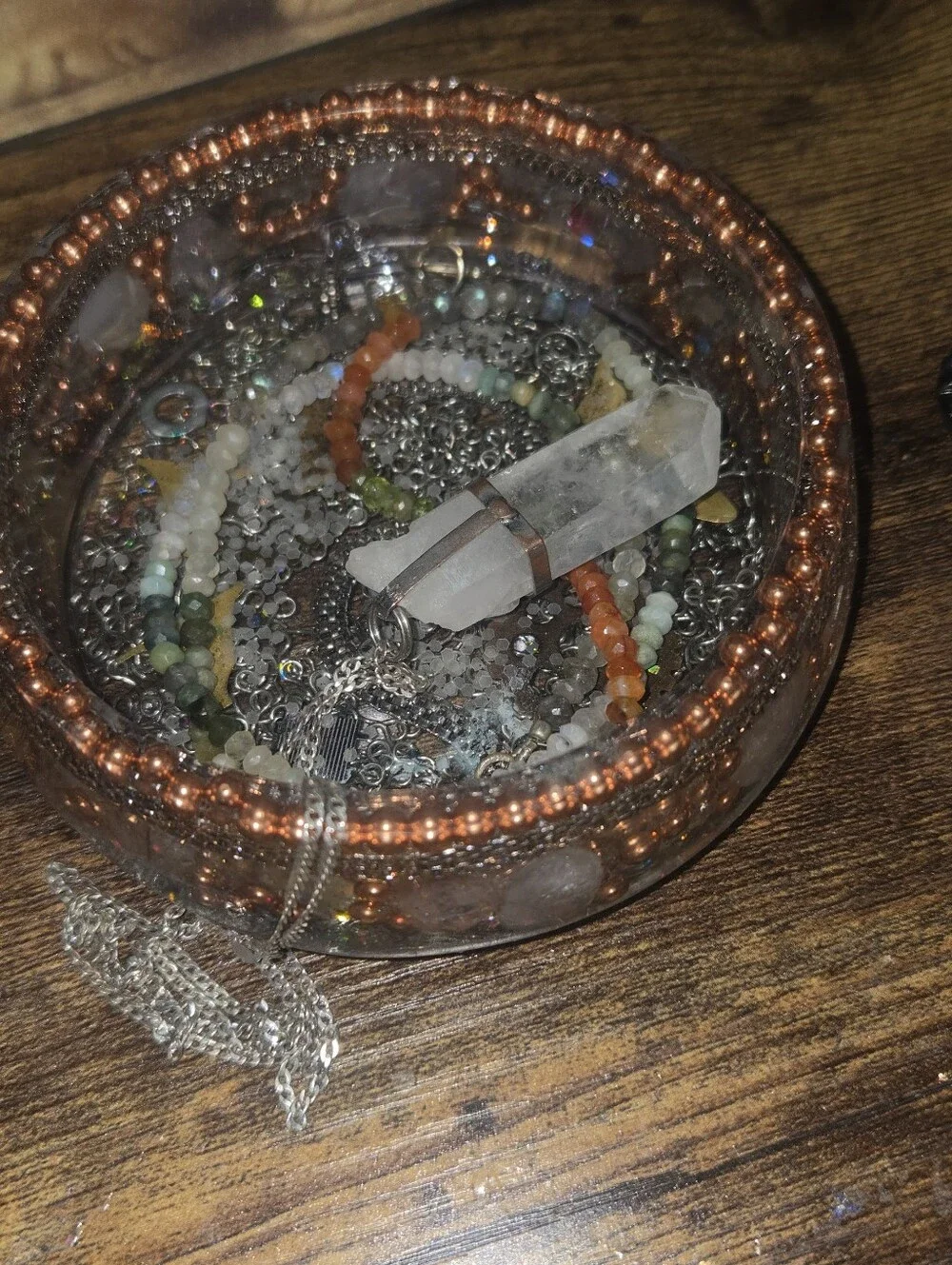 Orgonite Crystal Charging Dish Trinket Tray Copper Quartz & Resin EMF Protection